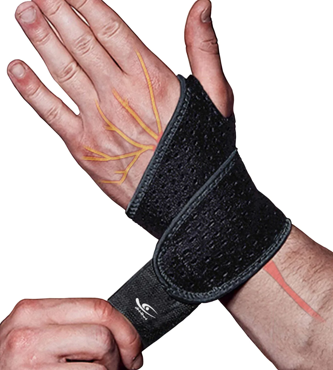 Two black neoprene wrist wraps with hook-and-loop straps, perforated for ventilation, shown as a pair