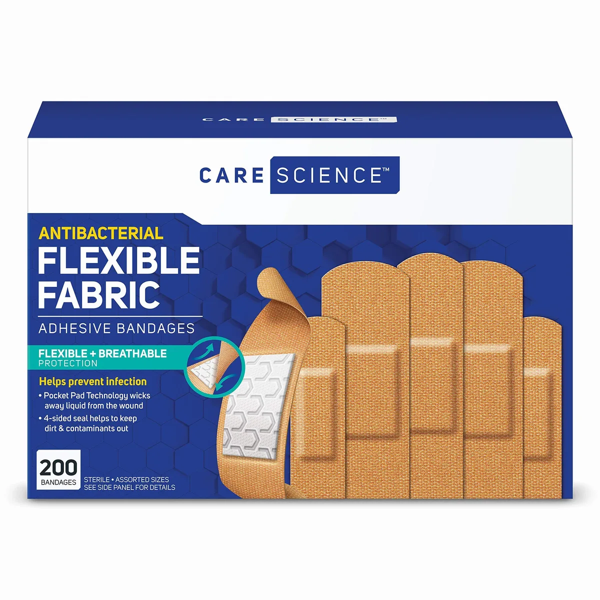 Box of 200 fabric adhesive bandages in assorted sizes
