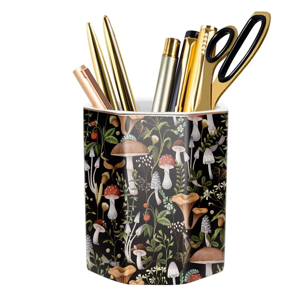  Avery Ceramic Pen Holder Blue Mushrooms Pattern 3.85 x 3.3 in — product photo
