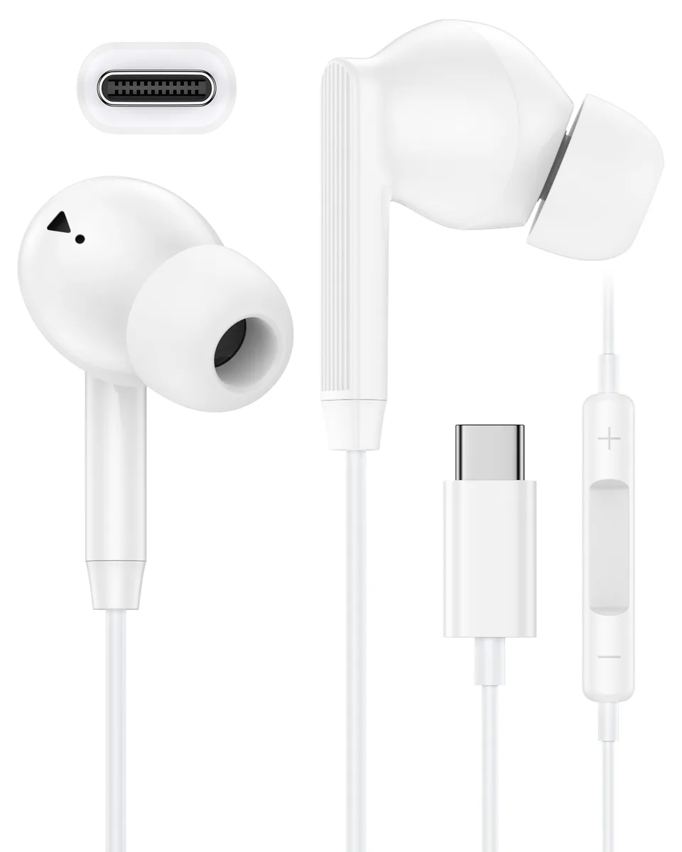 White Bose in-ear wired earphones with USB-C connector and inline remote