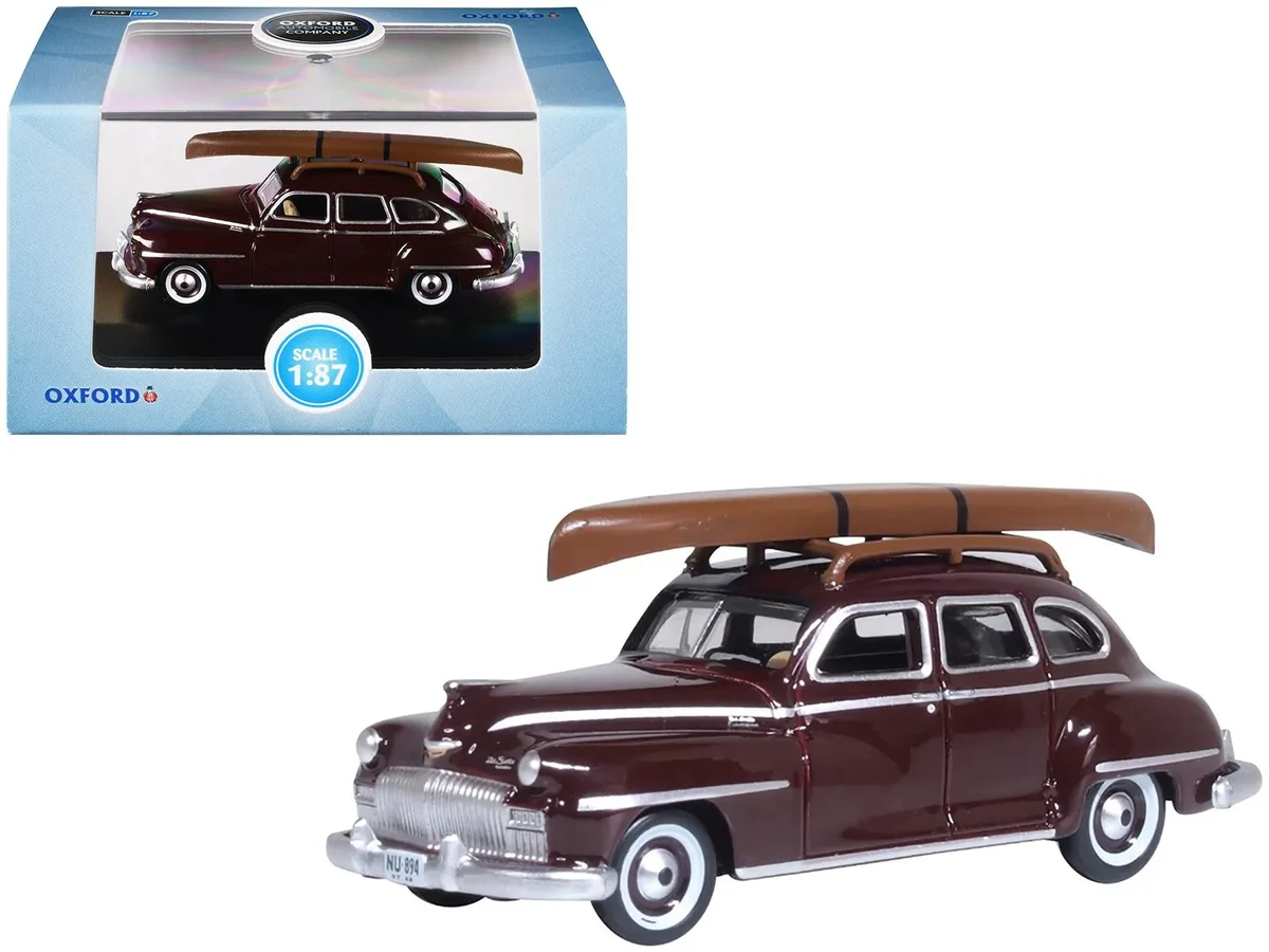Oxford Diecast Oxford Diecast 1946 DeSoto Suburban Roof Rack Canoe Royal Maroon 1/87 Scale Hobby Collectible — product photo
