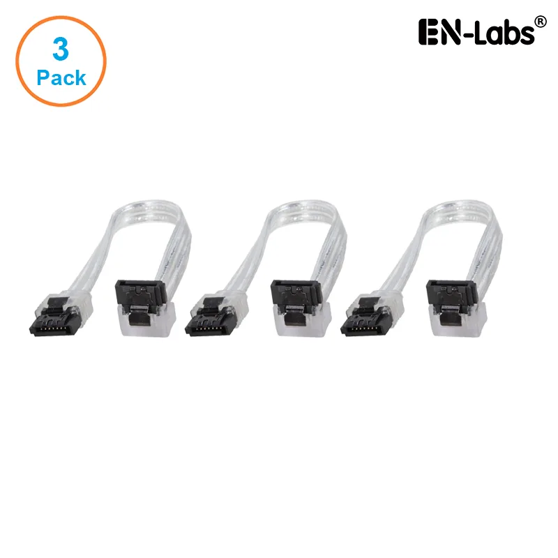 EN-Labs EN-Labs 3PKSATAIII6CLA 3-pack SATA 3.0 6Gbps straight to 90° locking cable clear 6 inch — product photo