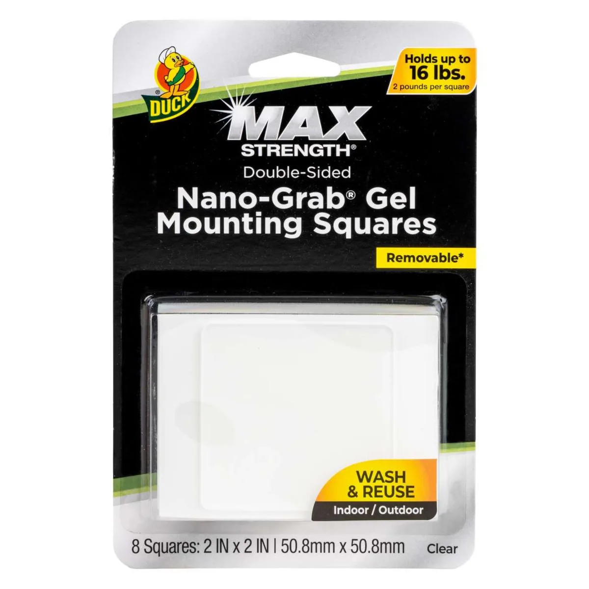ShurTech Brands ShurTech Brands Duck Brand Max Strength Nano-Grab Gel Mounting Squares 2 in x 2 in Clear 8 squares 288338 — product photo
