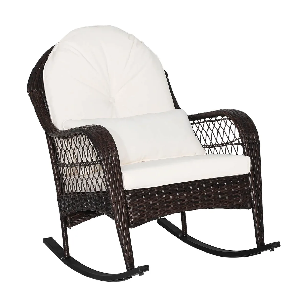 SlickBlue SlickBlue Patio Rattan Rocking Chair White Mix Brown Cushions Waist Pillow — product photo