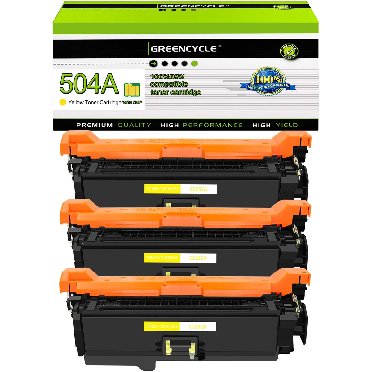 GREENCYCLE GREENCYCLE 3 Pack 504A CE252A Yellow Toner Cartridge — product photo