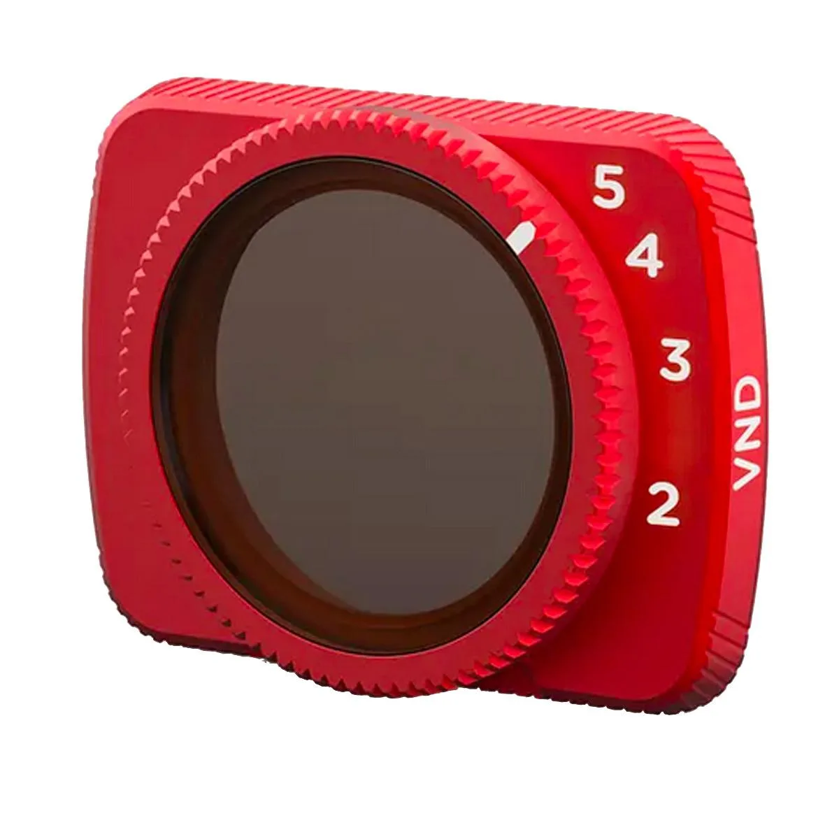 Circular variable ND filter, silver aluminium frame, dark glass, grip ridges
