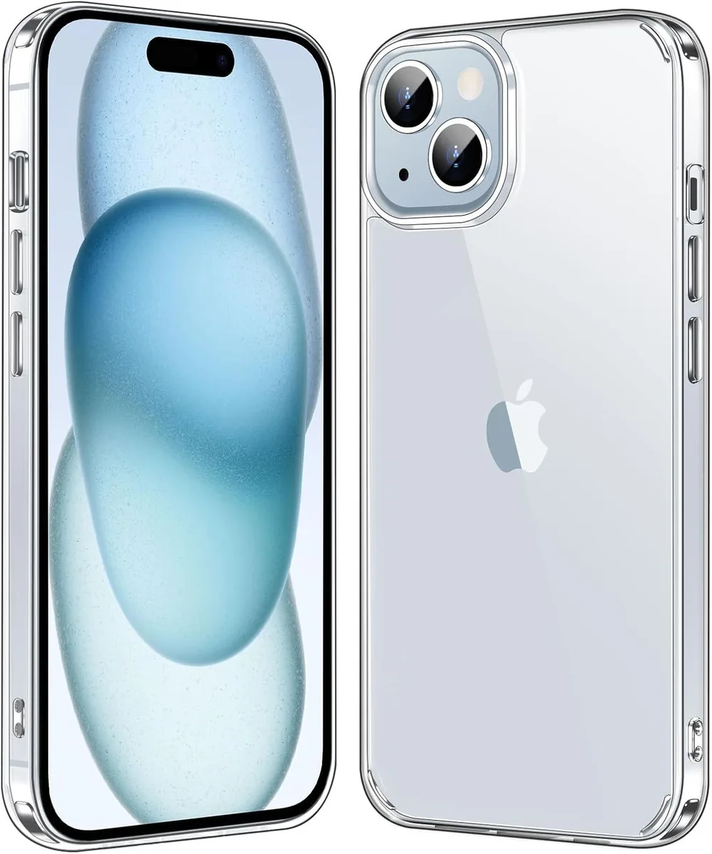 Clear slim case for iPhone 15 6.1 inch with raised edges and four corner bumpers