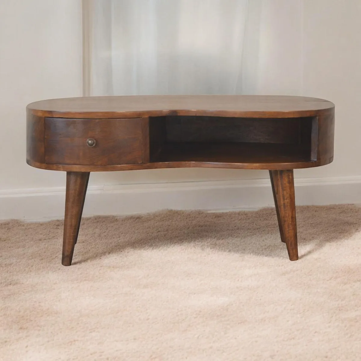 tuphen tuphen Chestnut Wave Coffee Table Nordic Legs 1 Drawer 1 Open Storage — product photo