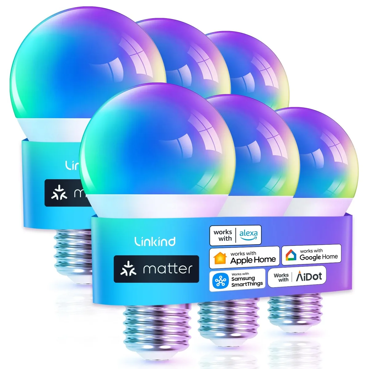 Linkind LS0101811266 Matter Smart Light Bulb A19 E26 60W 6 Pack — product photo