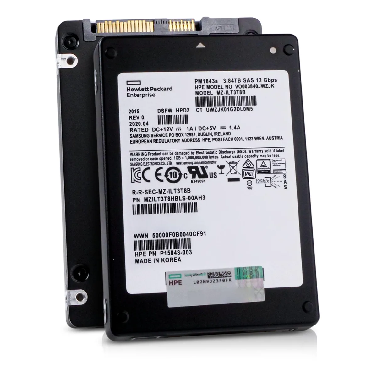 HP HP PM1643a MZILT3T8HBLS 3.84TB SAS 12Gb/s 2.5in enterprise SSD — product photo