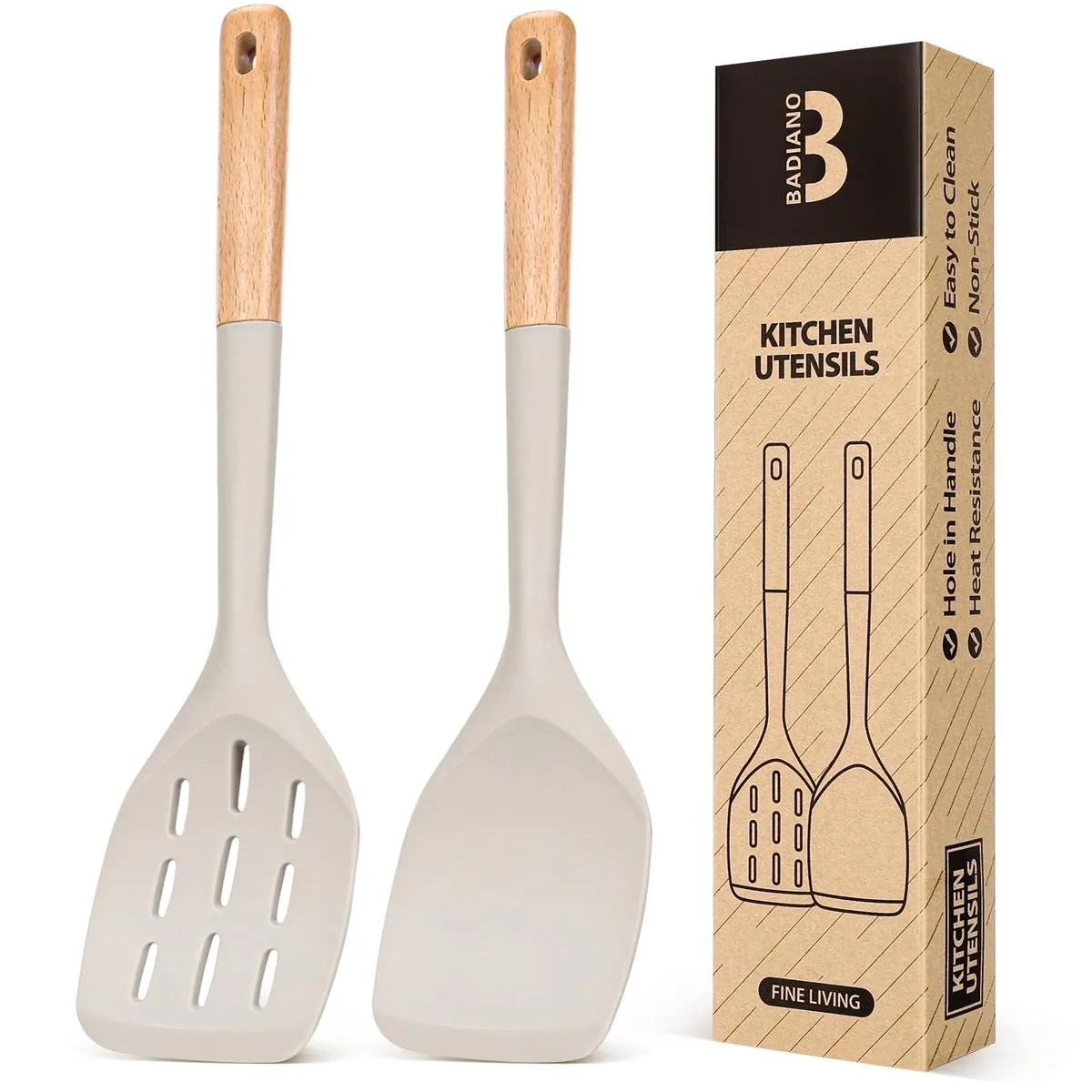  Badiano BD1-062-KHAKI 2-pack silicone cooking utensil 13.2 in khaki — product photo