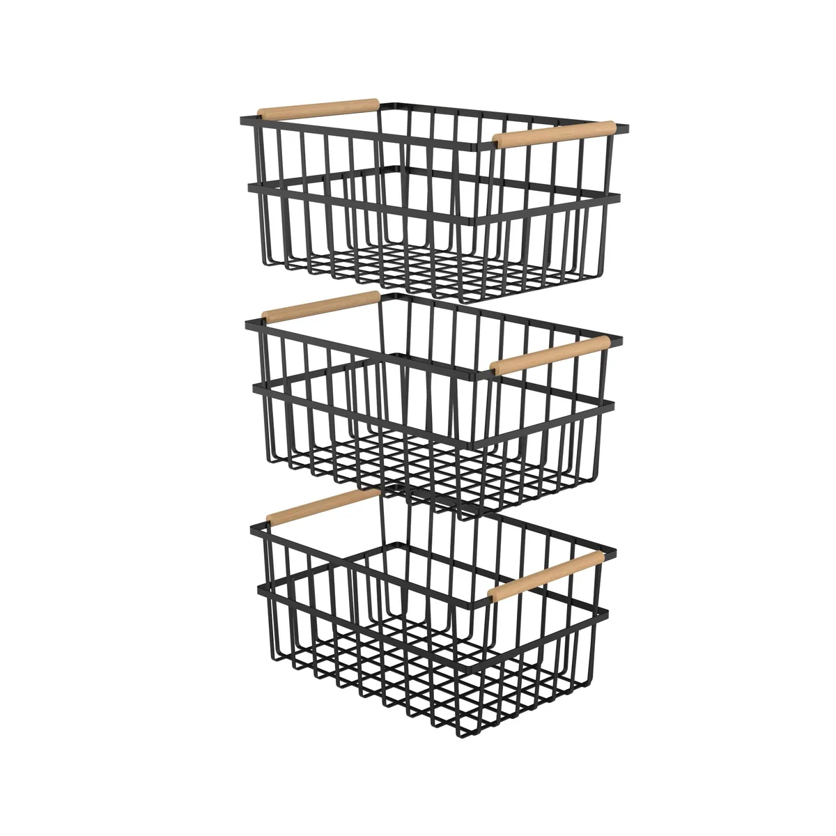 Oceanstar Oceanstar Metal Wire Organizer Bin Baskets, Set of 3, Black — product photo