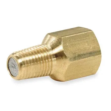 Small brass hex snubber filter with 1/4 inch NPT threads