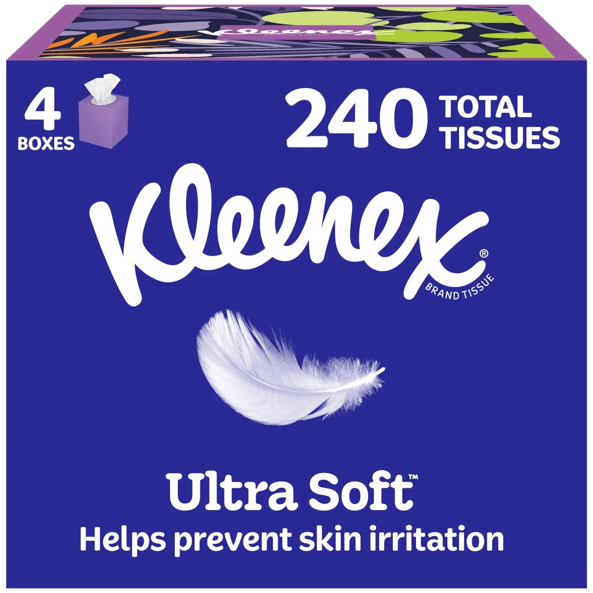  Kleenex Ultra Soft Facial Tissues 4 Cube Boxes 60 Tissues 3-Ply 240 Total — product photo