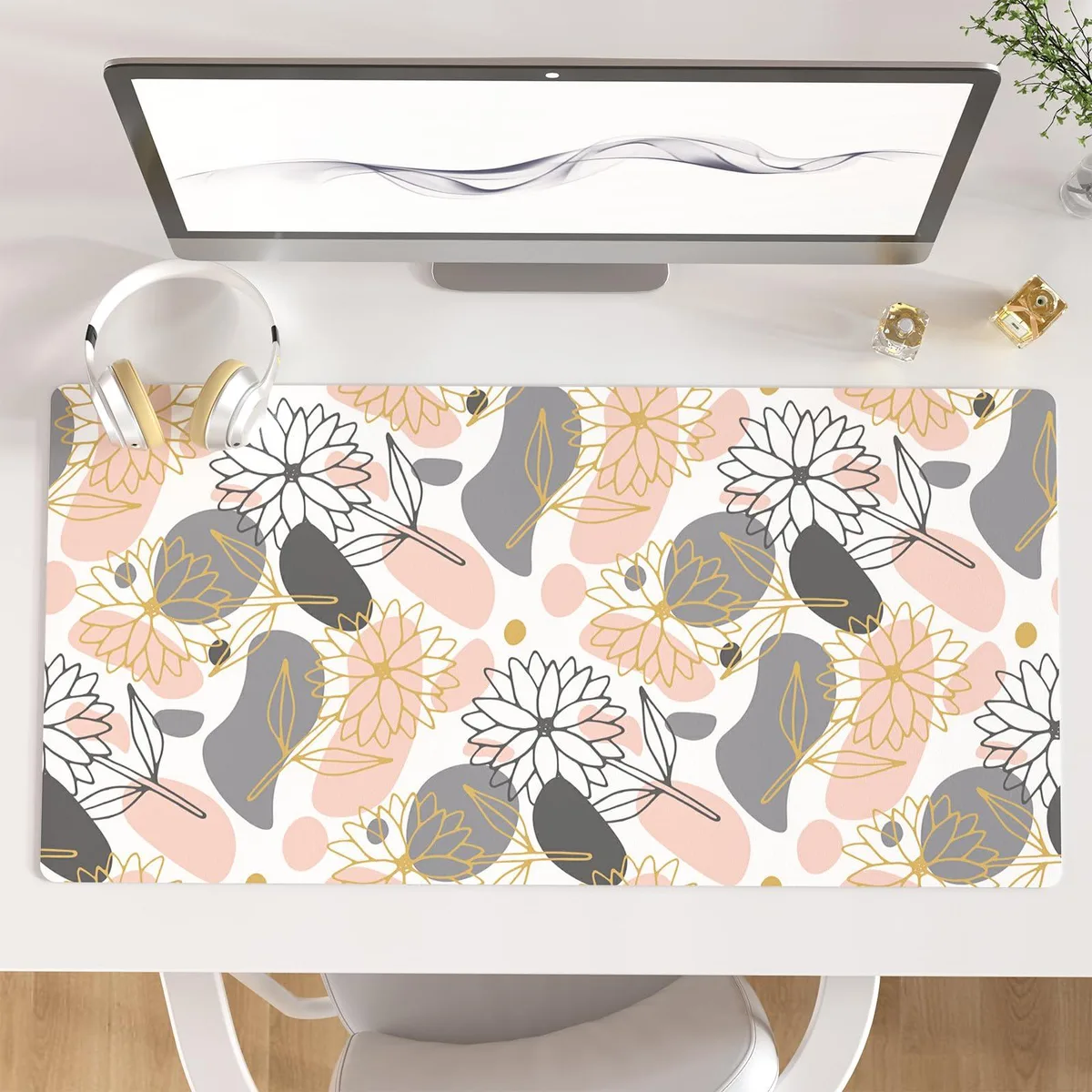 KEHIPI KEHIPI Extended Desk Mat 31.5" x 15.7" Line Art Flowers — product photo