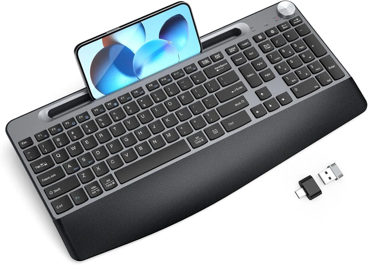 TUKO TUKO Wireless Gaming Keyboard with Wrist Rest &amp; Phone/Tablet Holder — Black — product photo