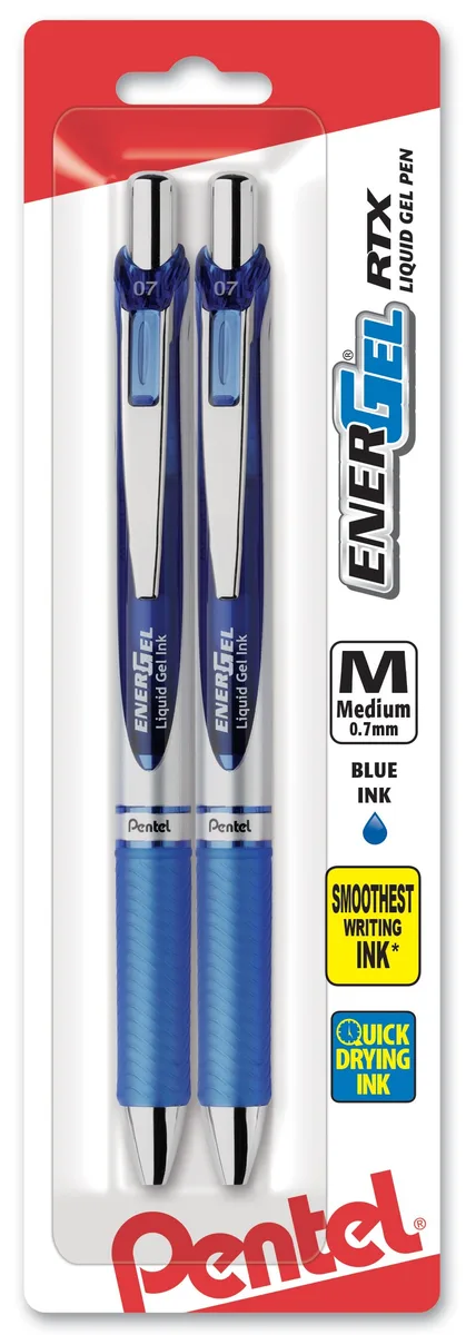  Pentel EnerGel Deluxe RTX Retractable Liquid Gel Pen 0.7mm Blue 2 Pack BL77BP2C — product photo