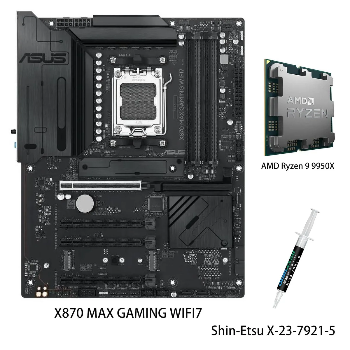 ASUS ASUS X870 MAX GAMING WIFI7 AMD motherboard &amp; Ryzen 9 9950X CPU combo — product photo