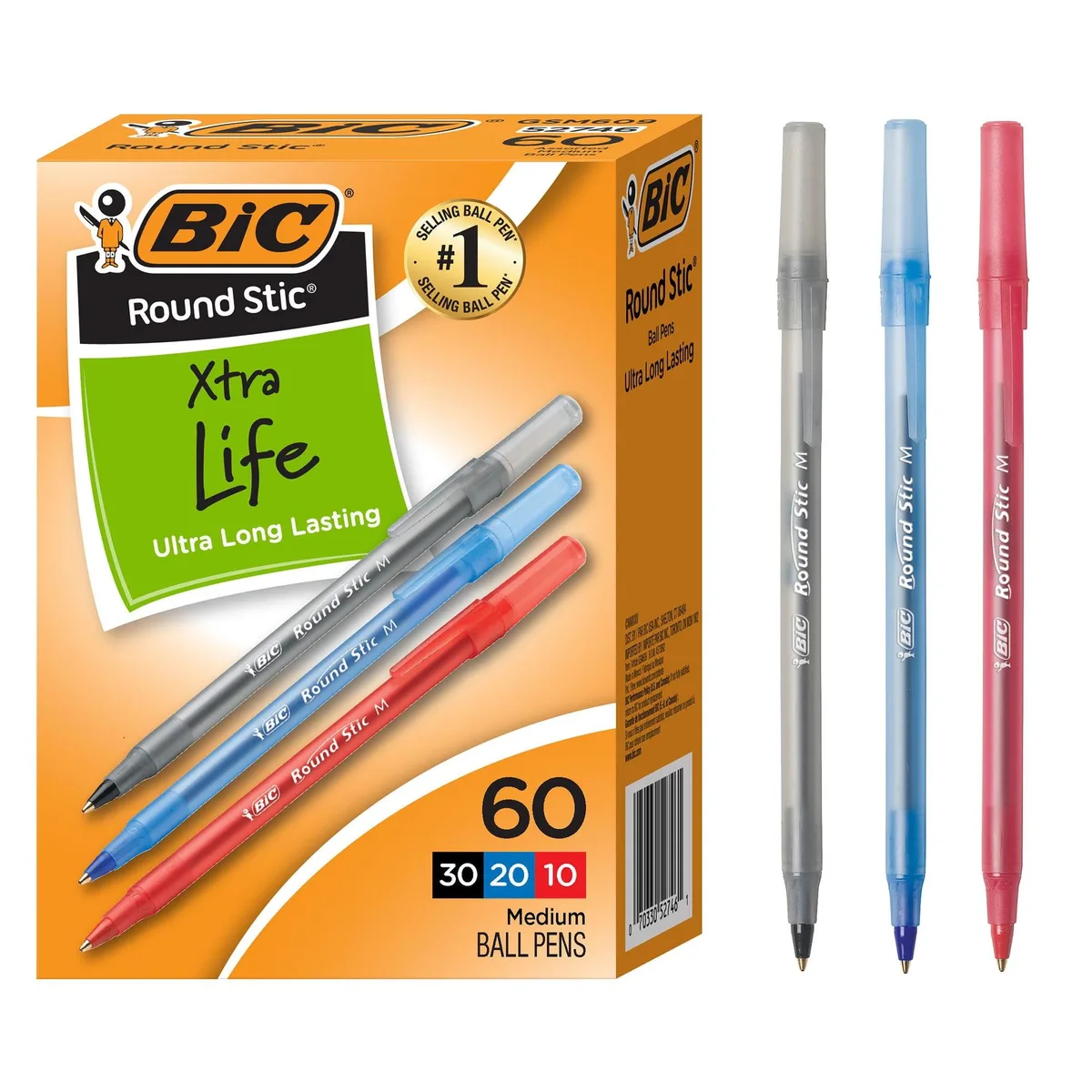 BIC BIC Round Stic Xtra Life Assorted Ink Ballpoint Pens 1.0mm 60 Count — product photo