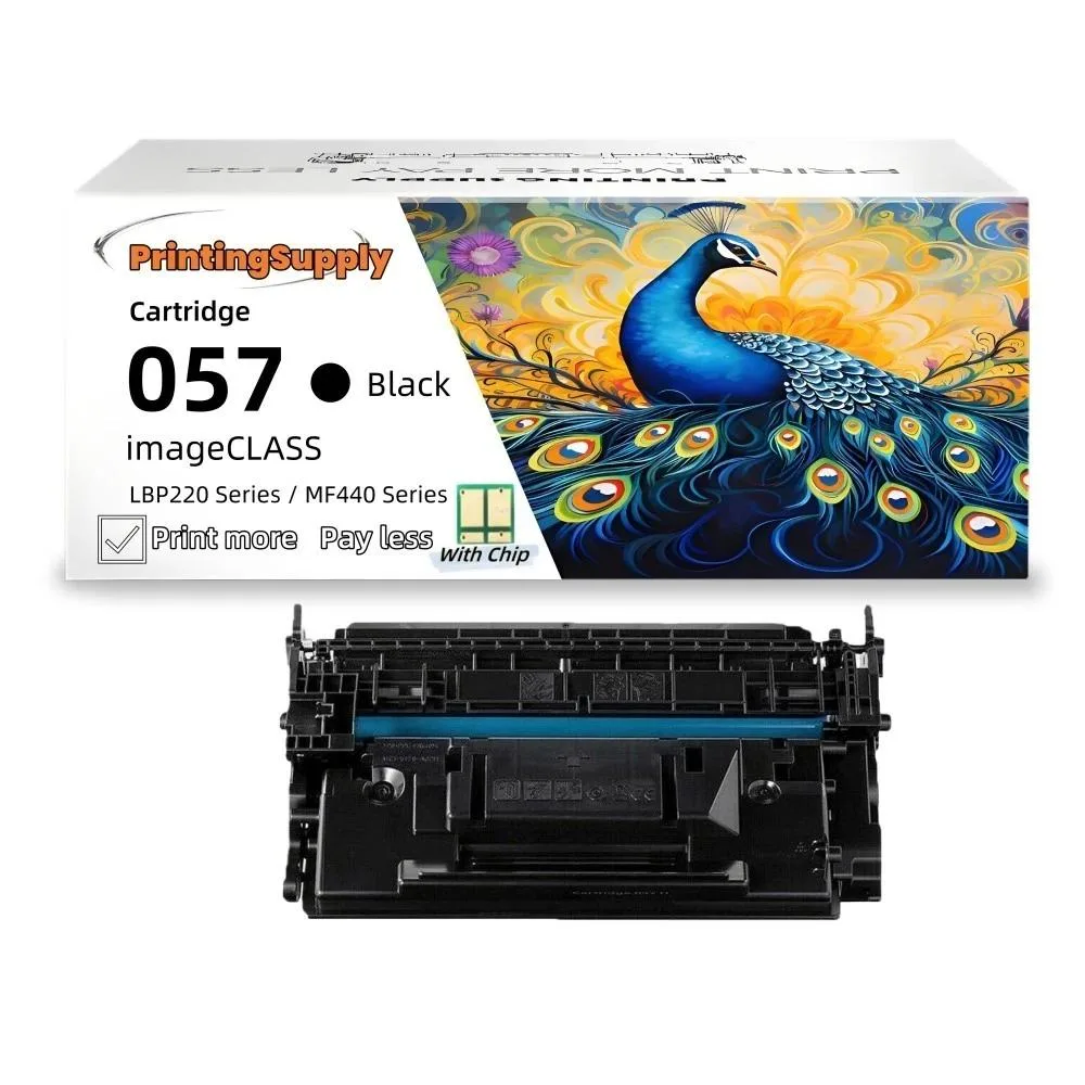 Rectangular black toner cartridge with green chip and plastic housing