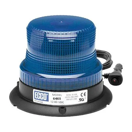 Blue LED beacon light round flashing lens magnetic base 5 inch diameter 4 inch height