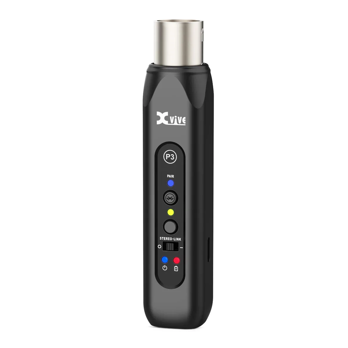 Compact black XLR Bluetooth receiver with USB-C charging