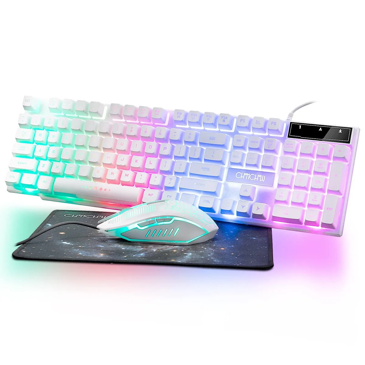  Redragon 41910W Gaming Keyboard and Mouse Combo White Rainbow Backlit 104 Keys Wired 4800 DPI — product photo