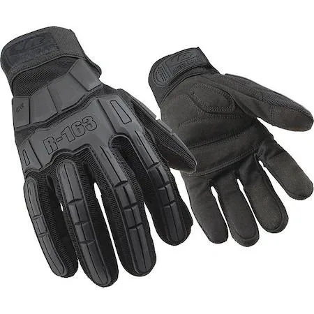 Black impact-resistant mechanics gloves size S with padded palm and TPR knuckle protection