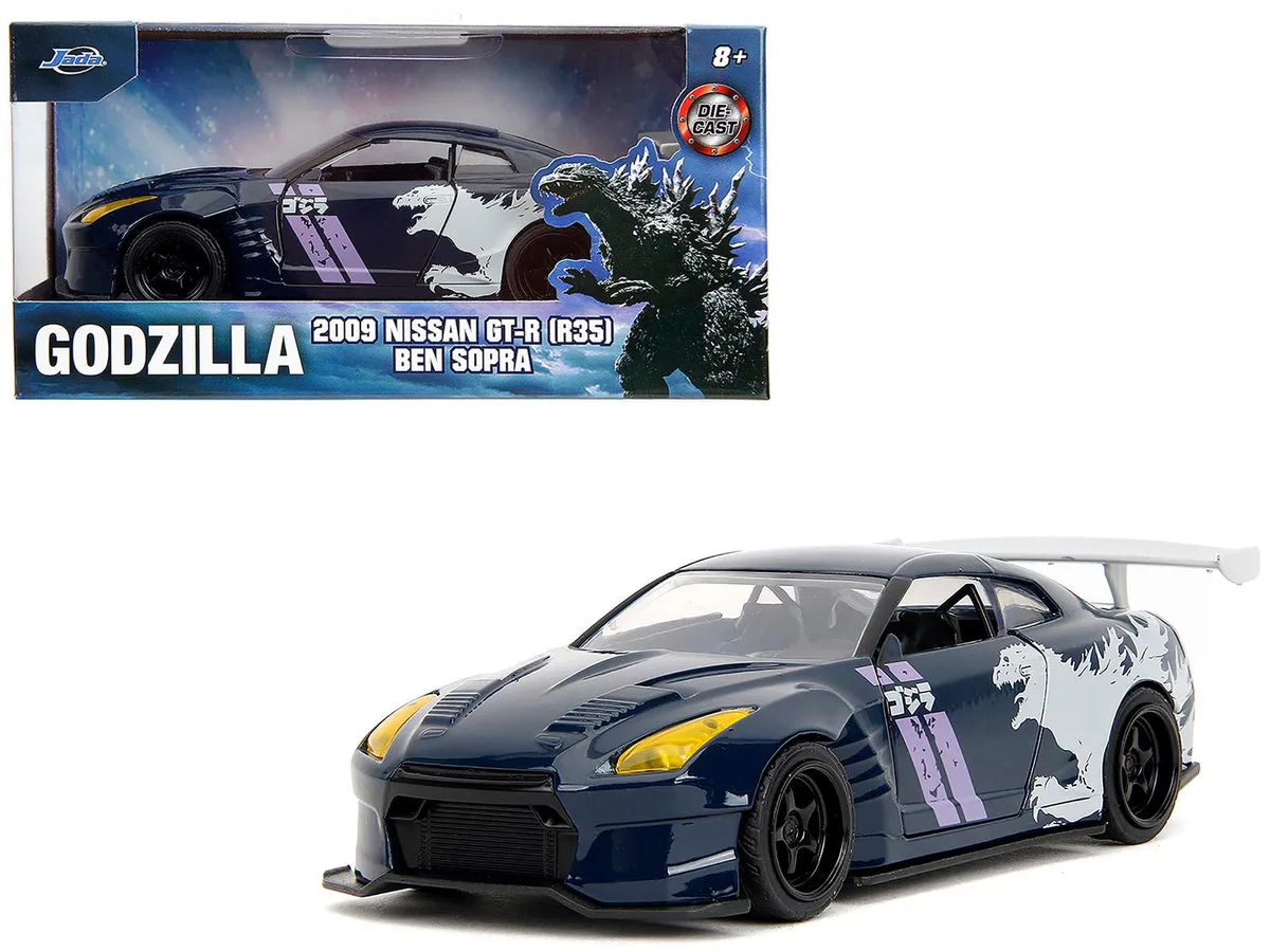 Jada Jada 2009 Nissan GT-R (R35) Ben Sopra Dark Blue Godzilla Hollywood Rides 1/32 Diecast Hobby Collectible — product photo