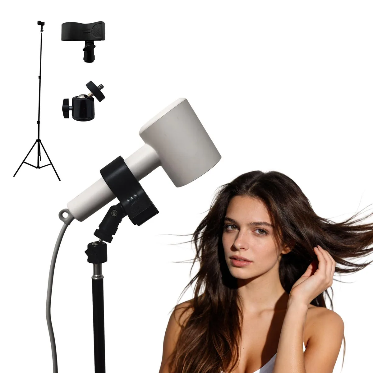 Hands Free Hair Dryer Stand with Clamp, Adjustable Height & 360° Rotating — product photo