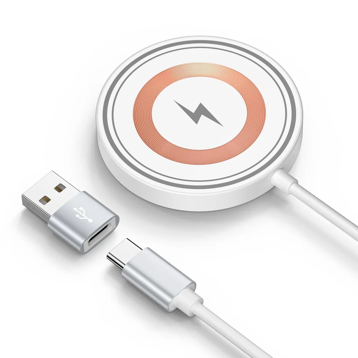  Sicodo Magnetic Wireless Charger 4FT USB-C/A 15W 10W 7.5W 5W White — product photo