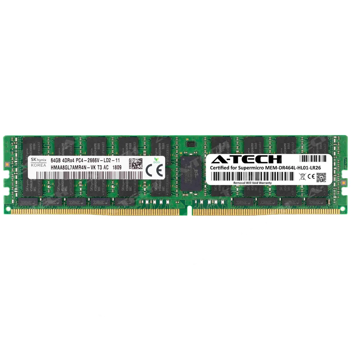A-Tech A-Tech 64GB DDR4 2666MHz PC4-21300 CL19 1.20V ECC LRDIMM 4Rx4 288-Pin Server RAM — product photo