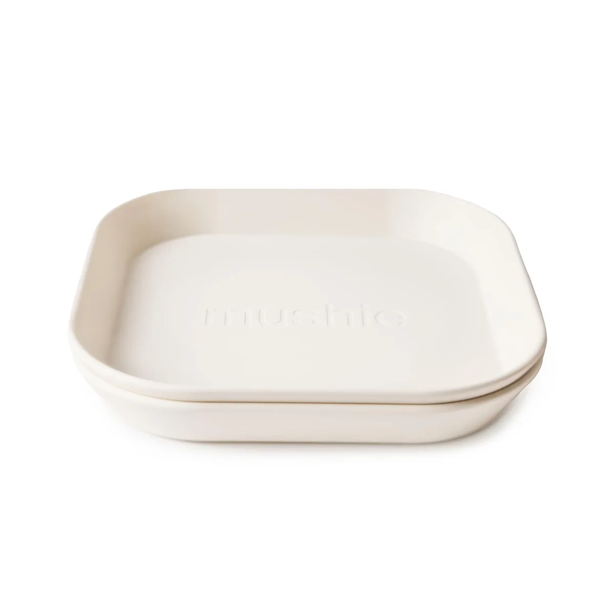 Two ivory square ceramic plates, 7.5 inches, smooth matte finish