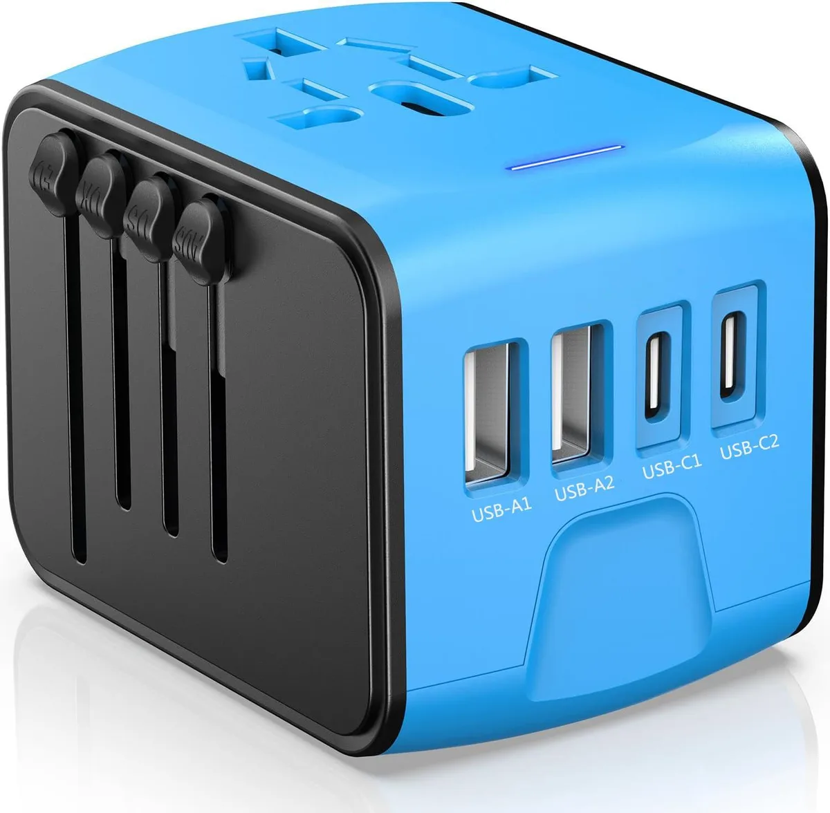  JMFONE SL-199-2A2C Universal Travel Adapter 2 USB-C 2 USB-A 2500W AC Blue — product photo