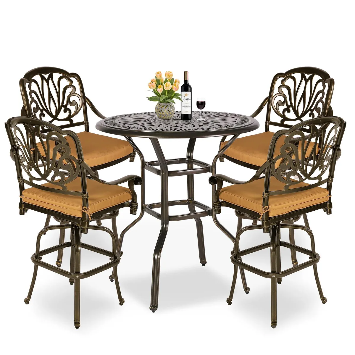 MEETWARM MEETWARM 5-Piece Swivel Bar Set 35.4" Table Bronze — product photo
