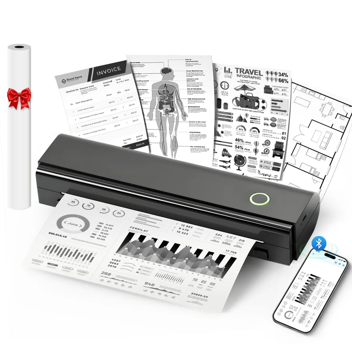 Black rectangular thermal receipt printer, 3.3 by 11.0 by 2.0 inches, weighs 1.7 lb
