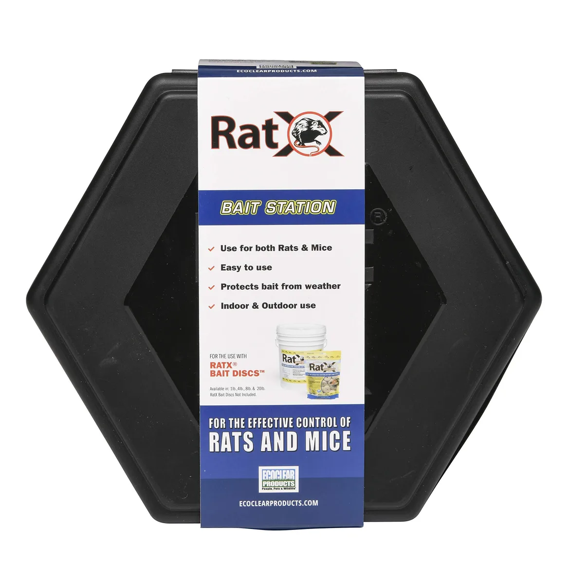 Small black plastic weatherproof rodent bait station