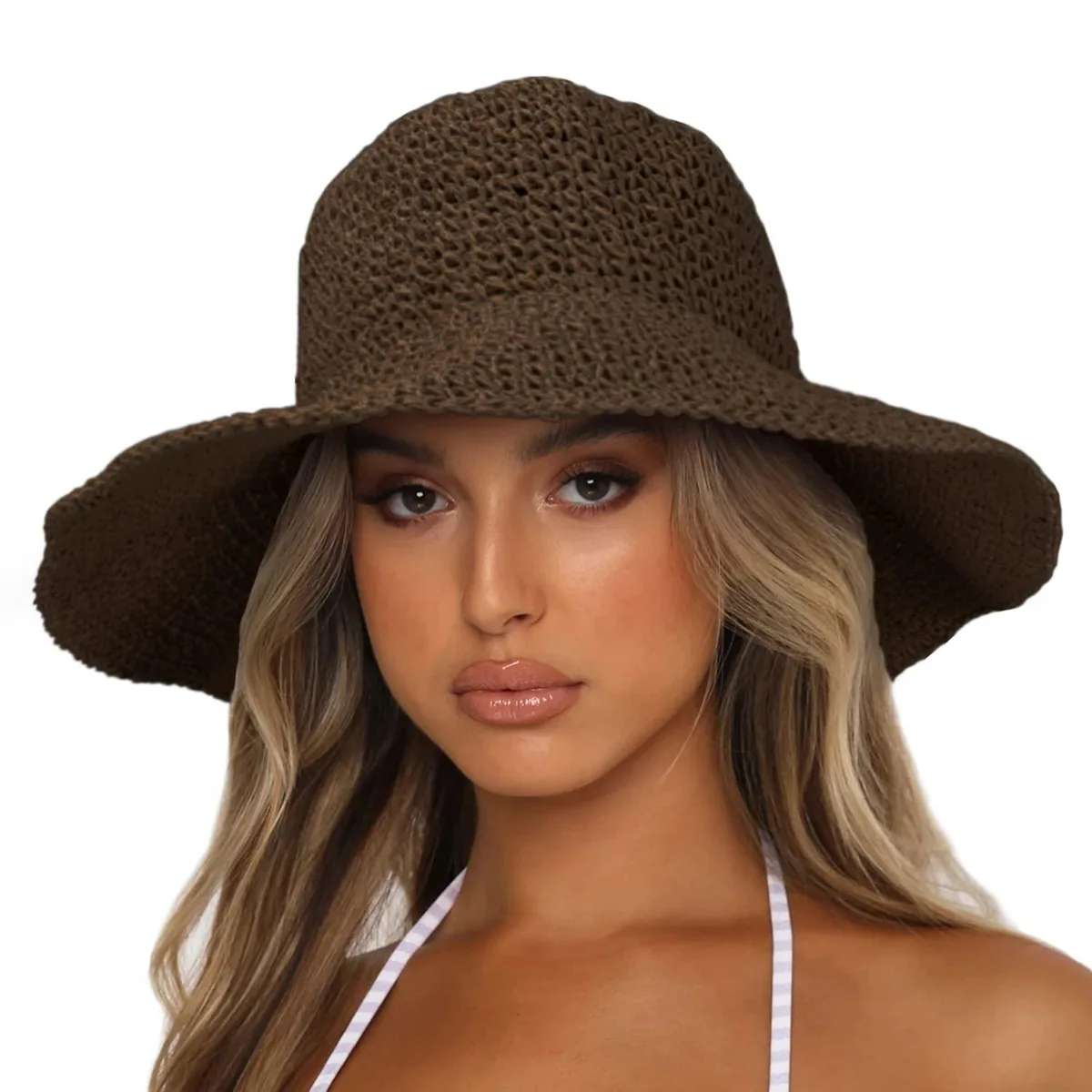 Women's Sun Hat Wide Brim 3.5" UPF50+ Foldable Black — product photo