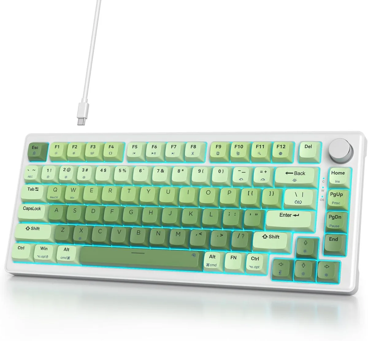 TUKO TUKO 75% Gaming Keyboard White Switch Light Green 82 Keys Knob — product photo