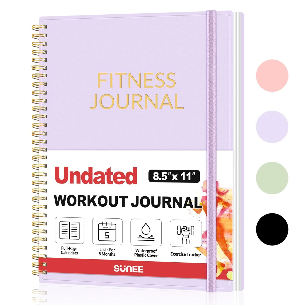 Purple A4 spiral-bound planner with vinyl cover elastic strap and double-sided pocket