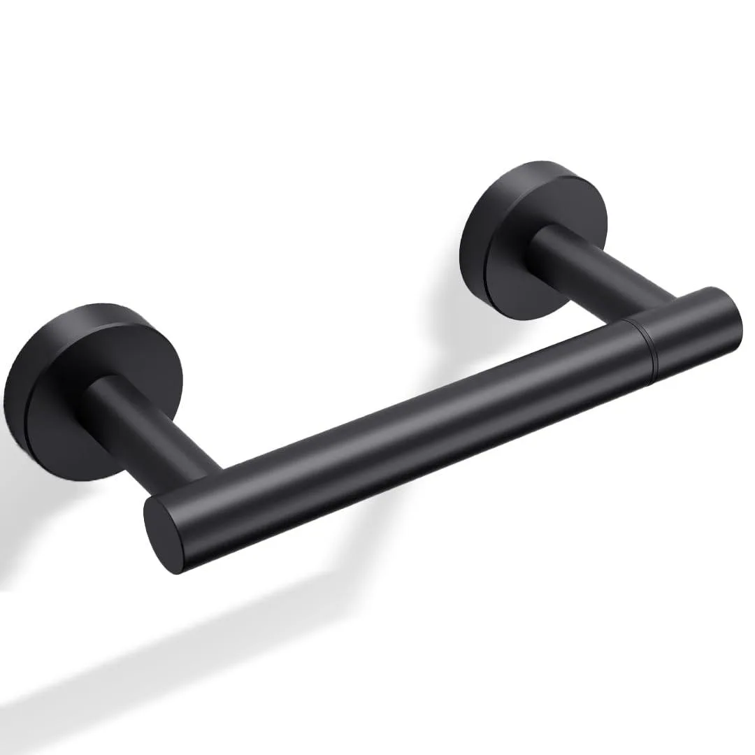 Matte black stainless steel pivoting toilet paper holder wall mount
