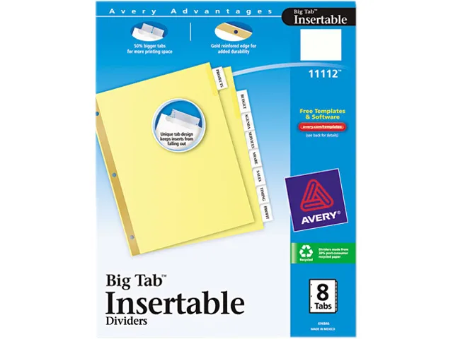 Avery Avery 11112 WorkSaver Big Tab Reinforced Dividers 8-Tab Letter Buff card filing — product photo