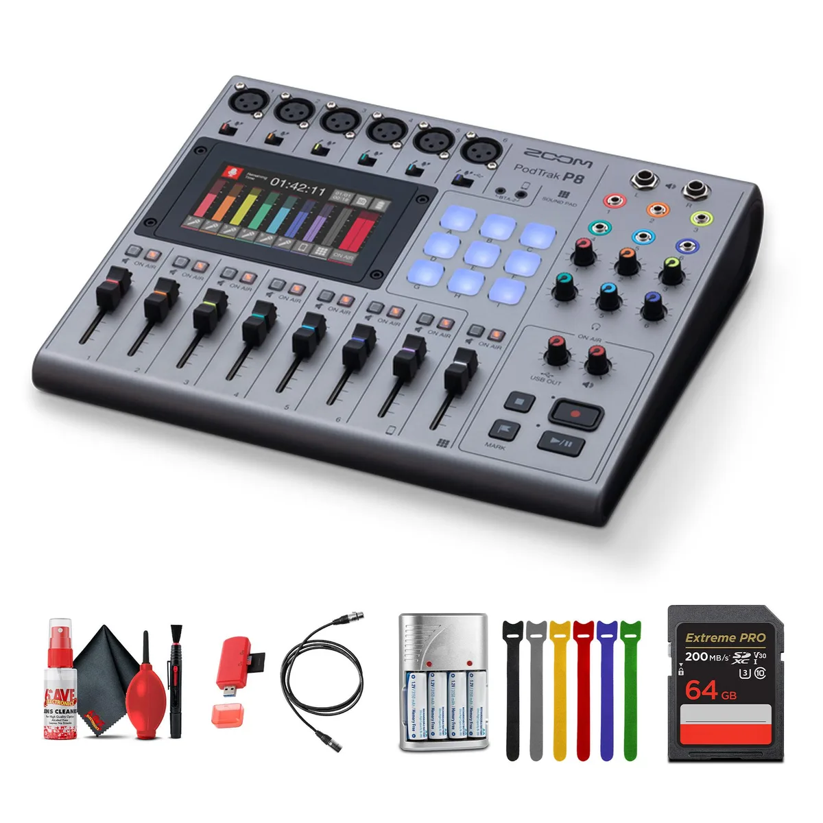 Zoom Zoom PodTrak P8 Portable Podcast Recorder + Extreme PRO 64GB Memory Card — product photo