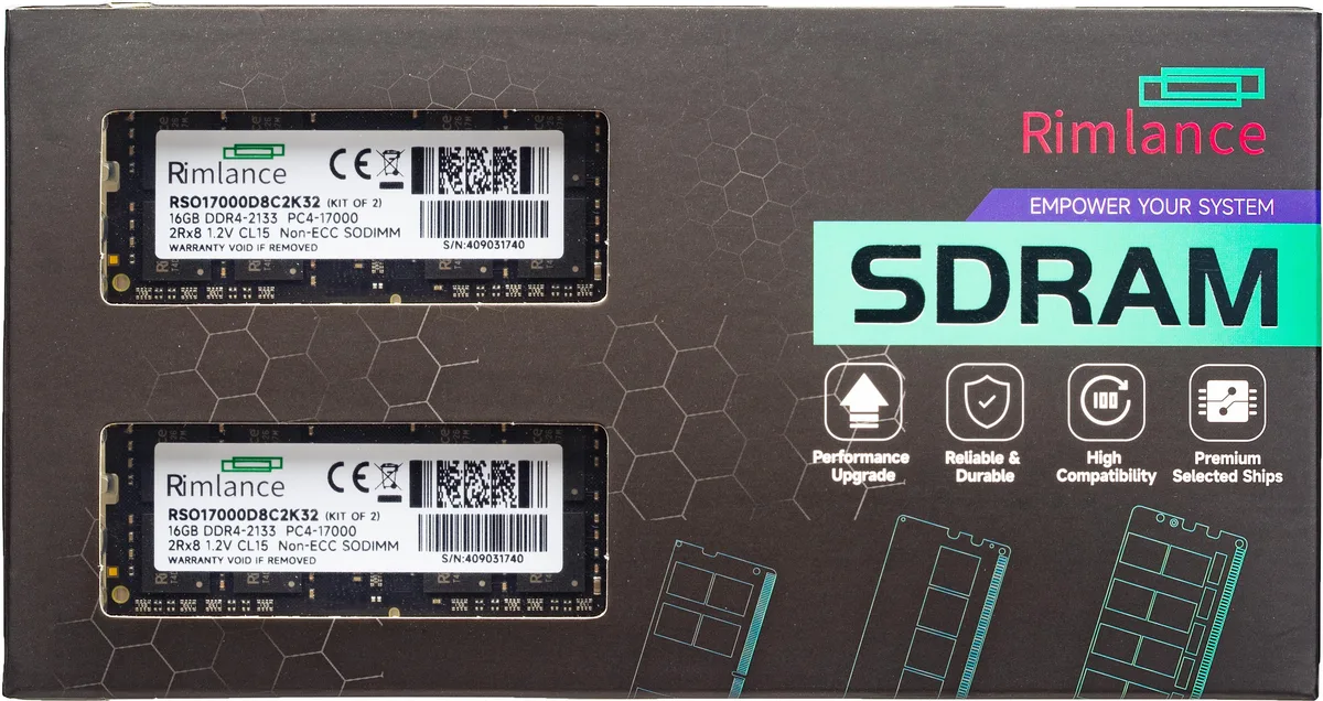 RIMLANCE RIMLANCE 32GB (2x16GB) DDR4 2133MHz CL15 2RX8 SODIMM 1.2V — product photo