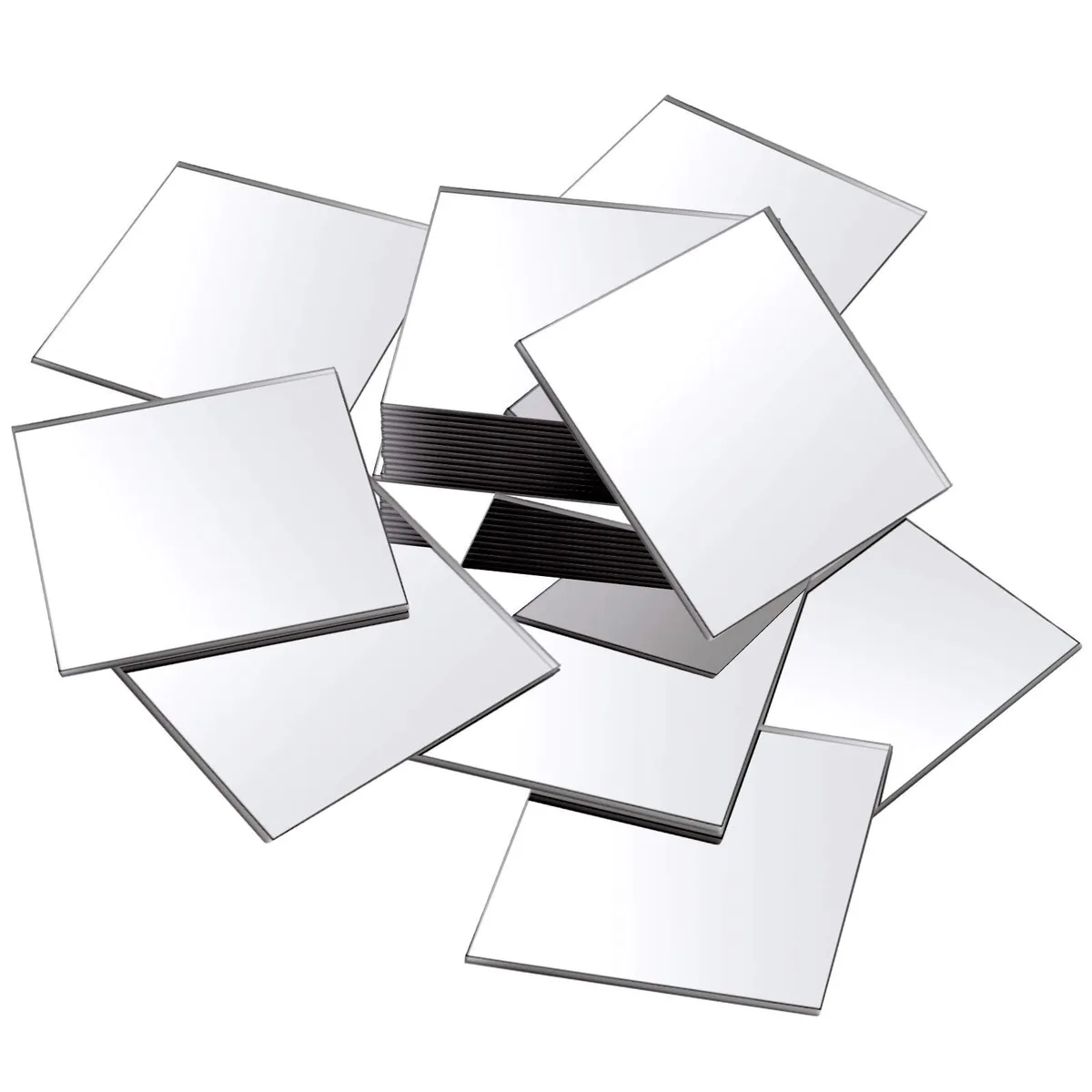 Twenty-five clear acrylic square mirror tiles with protective film and adhesive backing