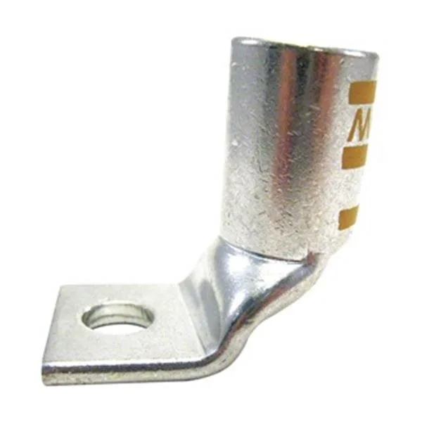 Copper 90-degree compression lug, yellow barrel, single 3/8 stud hole