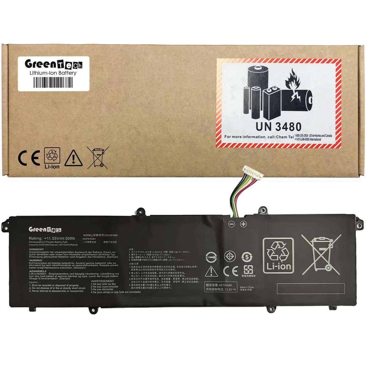 GreenTechLLC GreenTechLLC C31N1905 laptop battery ASUS Vivobook S330 S333 S433 S533 11.5V 50Wh — product photo