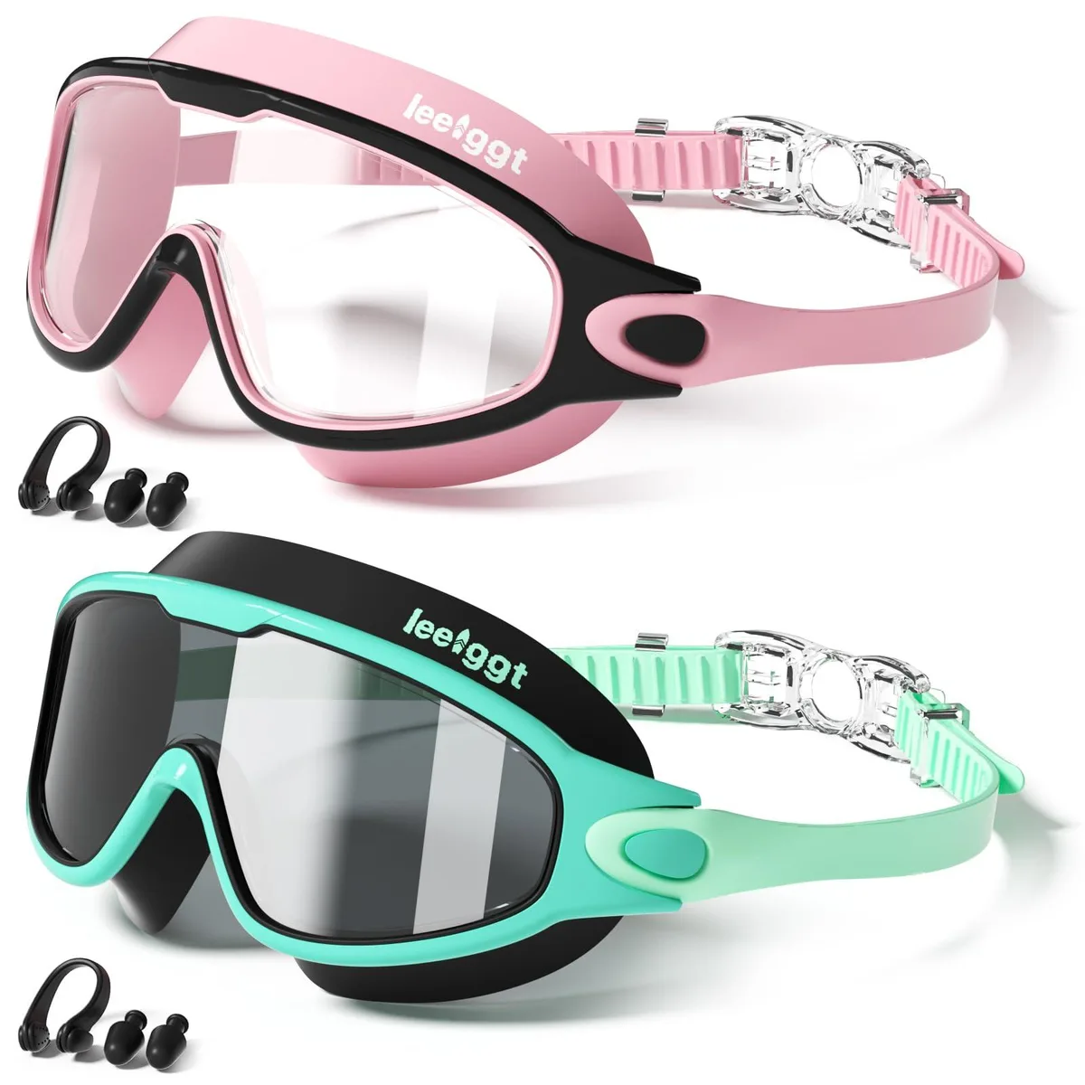  LEEIGGT Adult Swim Goggles 2 Pack Black 180° Wide View — product photo