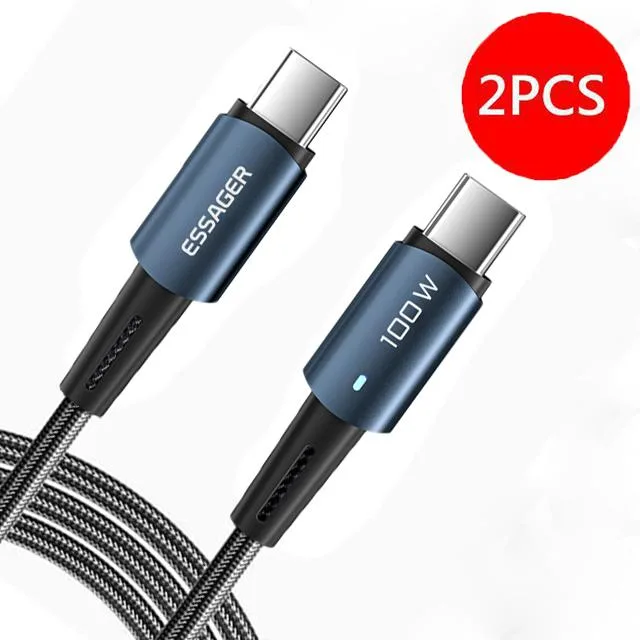 LUOM LUOM Essager CG100W USB-C Cable 100W 3.3ft Blue 2-Pack MacBook Pro 2022 iPad Pro 2022 iPad Air 5 — product photo
