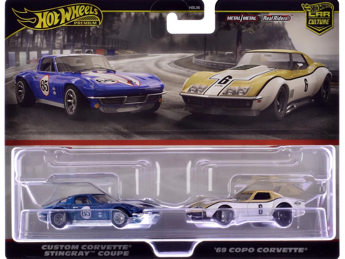 Hot Wheels Hot Wheels Chevrolet Corvette Stingray Coupe #65 &amp; 1969 COPO Corvette #6 Car Culture Set hobby collectible — product photo